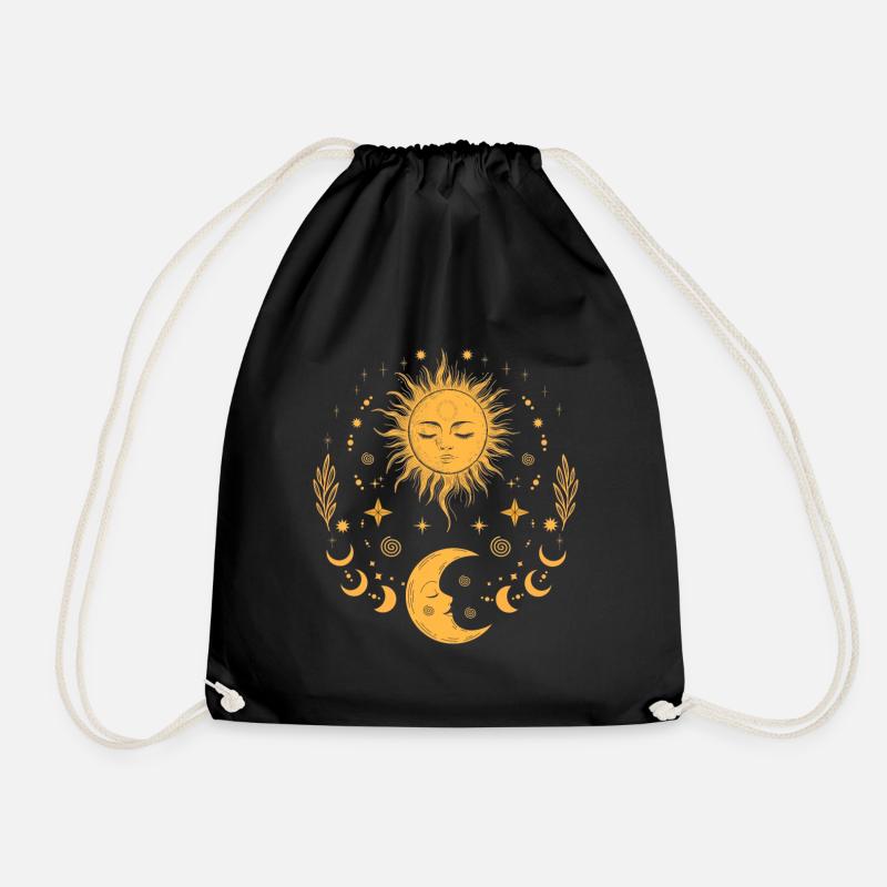 Vintage Sonne, Mond & Sterne, Himmlische Boho - Turnbeutel - Schwarz
