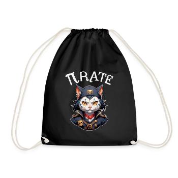 Pi day Pirate Cat - Drawstring Bag - black - Front