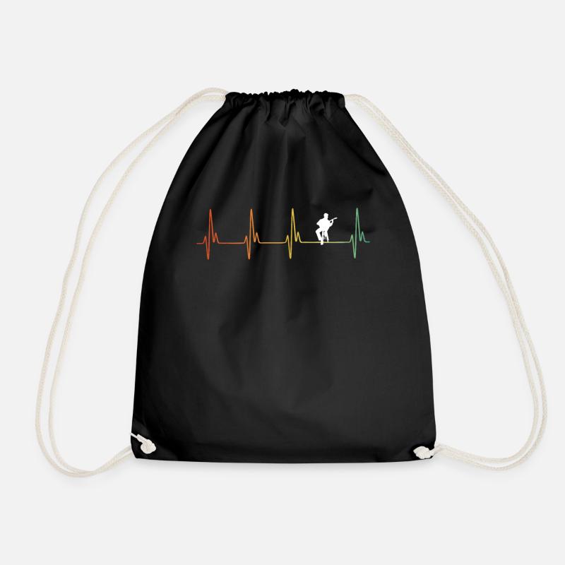 Vintage banjo heartbeat - Drawstring Bag - black