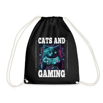 Cats and Gaming Cat Kitten Controller Gaming - Drawstring Bag - black - Front