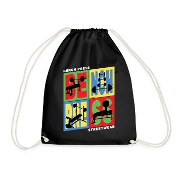 bench press, weightlifting, weight training, fitness, strong - Drawstring Bag - black - Front