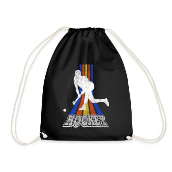 Hockey Field Hockey Player Sport Fan Team Vintage - Drawstring Bag - black - Front