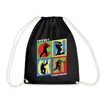 Cricket Cricketer Batsman Sport Vintage - Drawstring Bag - black - Front