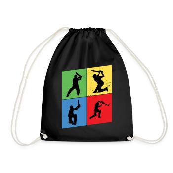 Cricket Cricketer Batsman Sport Vintage - Drawstring Bag - black - Front