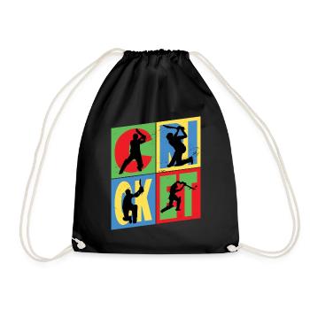 Cricket Cricketer Batsman Sport Vintage - Drawstring Bag - black - Front