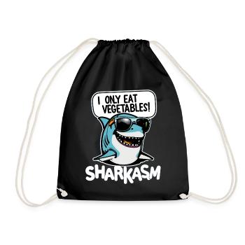 Funny Sarcastic Shark Pun Sharkasm - Drawstring Bag - black - Front