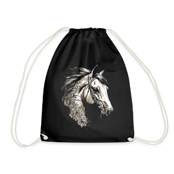 HORSE HORSES VINTAGE FLOWER🌼 🐴🌸🌈🐎🏇 - Drawstring Bag - black - Front