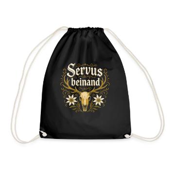Servus beinand Lederhosn Tracht Bayern Volksfest - Turnbeutel - Schwarz - Vorne
