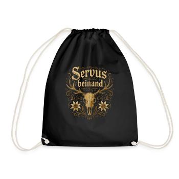 Servus beinand Lederhosn Tracht Bayern Volksfest - Turnbeutel - Schwarz - Vorne