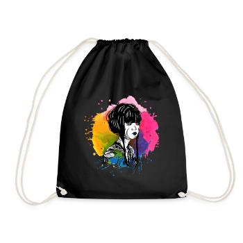 Hand drawn geisha with paint splatter - Drawstring Bag - black - Front