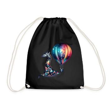 Fantasy Giraffe with Hot Air Balloon - Drawstring Bag - black - Front
