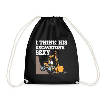 I Think His Excavator Sexy - Drawstring Bag - black - Front