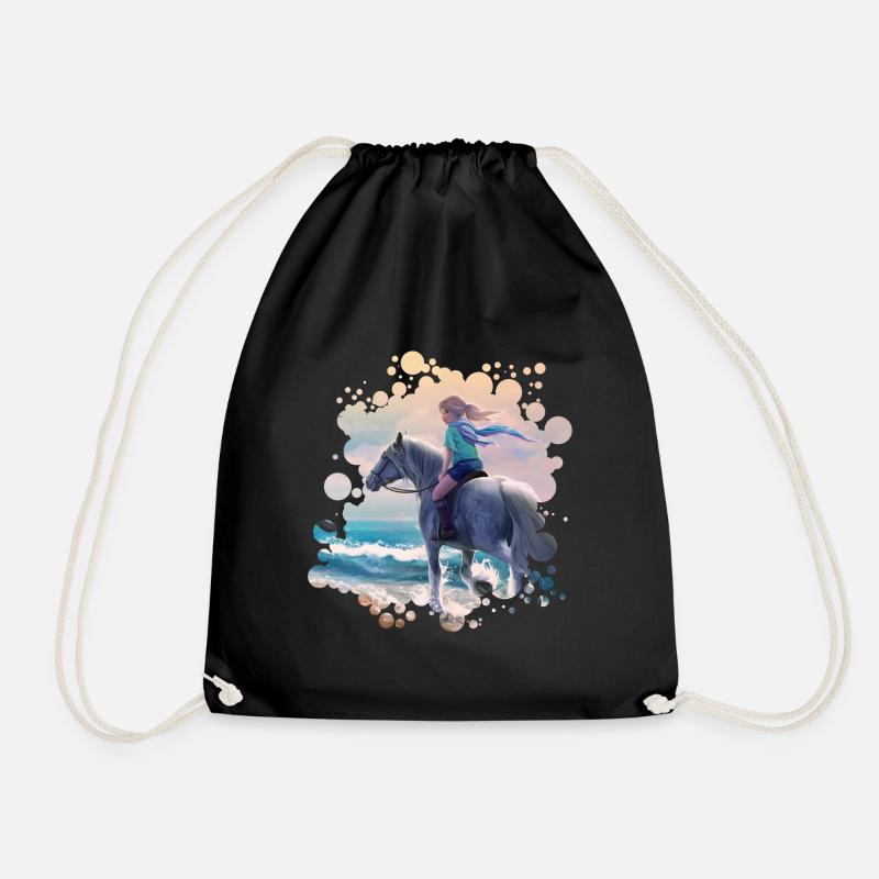 Ausritt am Strand - Ride at the Beach - Drawstring Bag - black