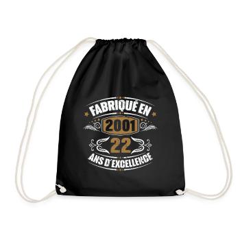 Cadeau d'anniversaire 22 ans, Fabriqué en 2001 - Sac de sport léger - noir - Devant