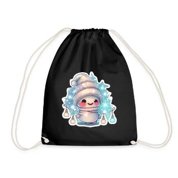 Cuddly snowman with fairy lights - Drawstring Bag - black - Front