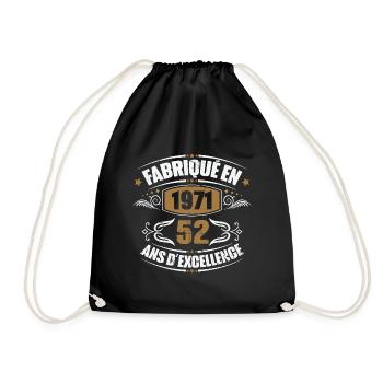 Cadeau d'anniversaire 52 ans, Fabriqué en 1971 - Sac de sport léger - noir - Devant