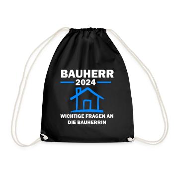 Bauherr 2024 Hausbau Baubeginn Geschenk - Turnbeutel - Schwarz - Vorne