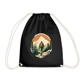 Hiking, Mountains, Nature, Outdoor, Hiking, Gift - Drawstring Bag - black - Front