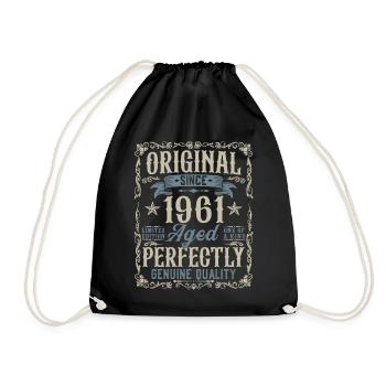 Born in 1961 Original Vintage Birthday - Drawstring Bag - black - Front