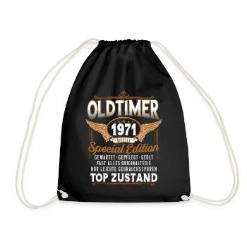 Oldtimer Baujahr 1971 Jahrgang Geburtstag Geschenk - Turnbeutel - Schwarz - Vorne