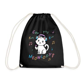 Kawaii Cat Meolwody Music - Drawstring Bag - black - Front