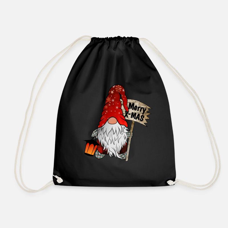Christmas Dwarf Christmas Gnome Merry Christmas - Drawstring Bag - black