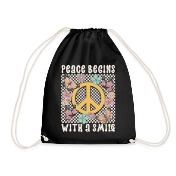 Peace Zeichen Frieden Vintage Retro 70s Statement - Turnbeutel - Schwarz - Vorne
