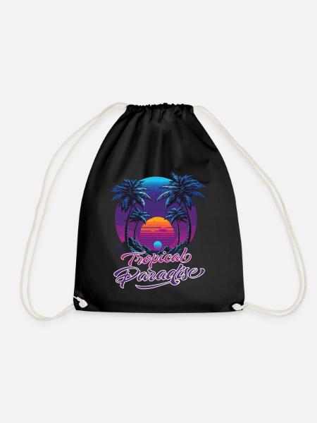 Tropical Paradise Sunset - Drawstring Bag - black