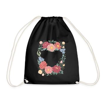 Floral wreath in heart shape with roses in vintage look - Drawstring Bag - black - Front