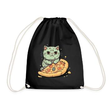 Cute cat with pizza kawaii kitten - Drawstring Bag - black - Front