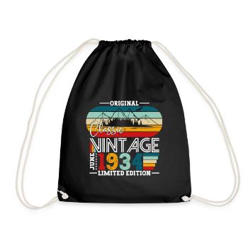 Original Juni 1934 Jahrgang 1934 Geburtstag 1934 - Turnbeutel - Schwarz - Vorne