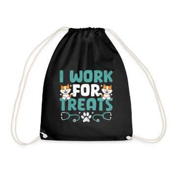 I Work For Treats Verterinarian Animal Lover - Drawstring Bag - black - Front