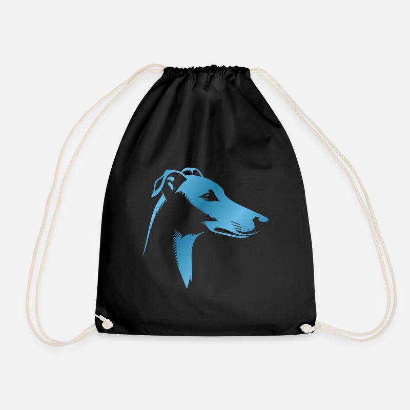 Greyhound Greyhound, Dog Head, Blue Drawing - Drawstring Bag - black