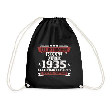 Oldtimer Juni 1935 Jahrgang 1935 Geburtstag 1935 - Turnbeutel - Schwarz - Vorne