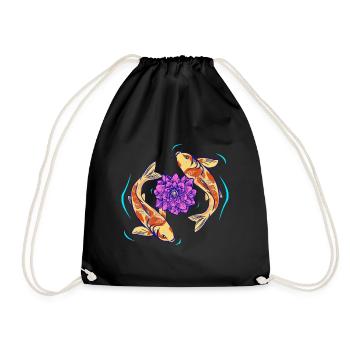 Lotus Flower and Koi Fishes - Drawstring Bag - black - Front