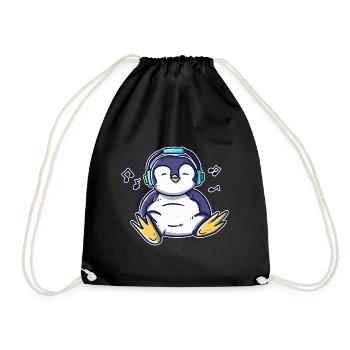 Kawaii tanzender Pinguin mit Kopfhörer und Musik - Turnbeutel - Schwarz - Vorne