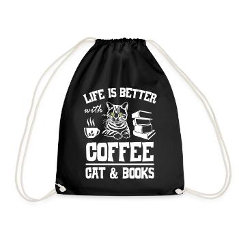 Life is Better with Coffee Cat and Books - Turnbeutel - Schwarz - Vorne