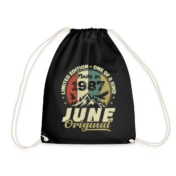 June 1987 Birthday Gift June 1987 June 1987 - Drawstring Bag - black - Front