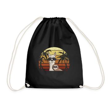 80er Retro Style Faultier auf Hipster Lama - Turnbeutel - Schwarz - Vorne
