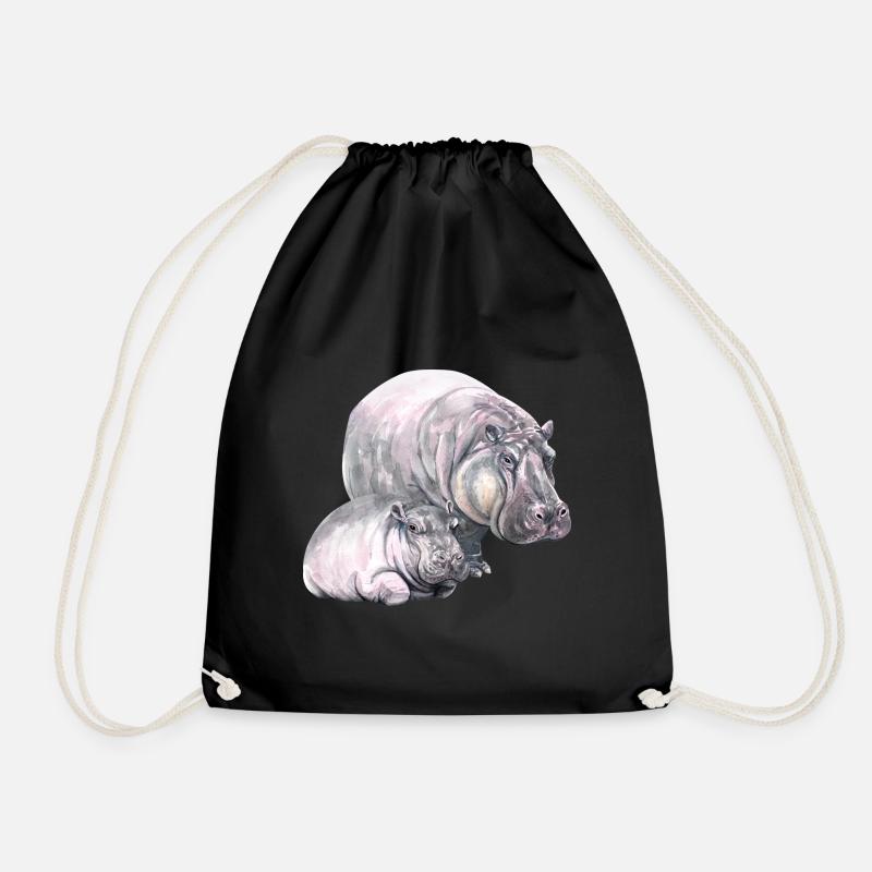 Hippo Nilpferd Retro t-Shirt Geschenkidee - Turnbeutel - Schwarz
