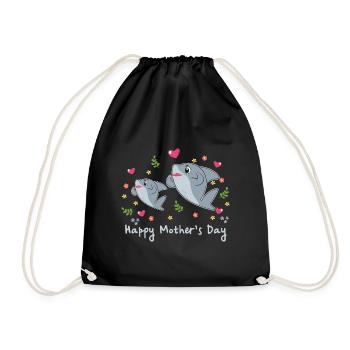 Animal Mom Shark for Mother s Day - Drawstring Bag - black - Front