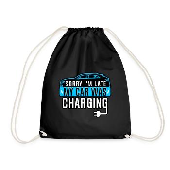 Electric Vehicle - Sorry I'm Late, My Car - Drawstring Bag - black - Front