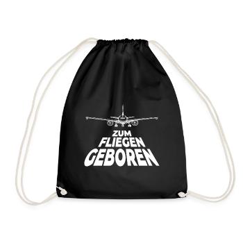 Zum Fiegen geboren Pilot Flugzeug Motiv Spruch - Turnbeutel - Schwarz - Vorne