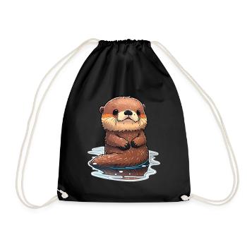 schwimmender Otter - Turnbeutel - Schwarz - Vorne