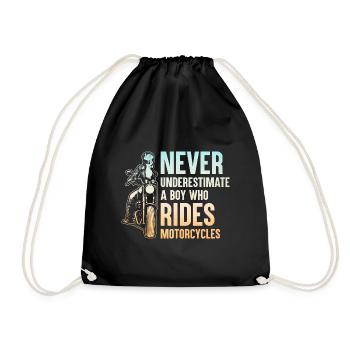 Never Underestimate A Boy Who Rides Motorcycles Bi - Drawstring Bag - black - Front