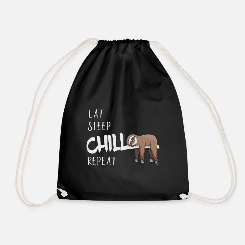 Eat Sleep Chill Repeat Sloth chilling gift - Drawstring Bag - black