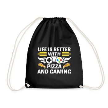 Life Is Better With Pizza And Gaming Video Game Pl - Turnbeutel - Schwarz - Vorne