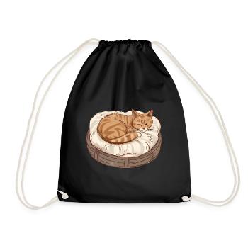 Katze im Bett Offizielles Schlafshirt - Turnbeutel - Schwarz - Vorne