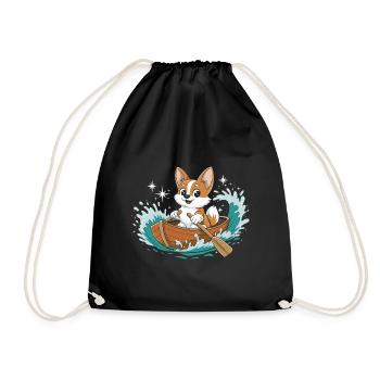 A Corgi Boating Paddle Boat - Drawstring Bag - black - Front