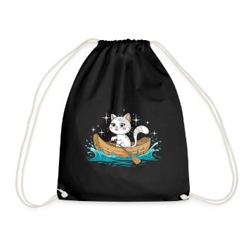 A Cat Boating Paddle Boat - Drawstring Bag - black - Front